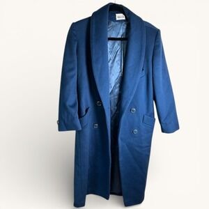 Leslie Fay Petites‎ Blue Wool Blend Double Breasted Long Coat Medium